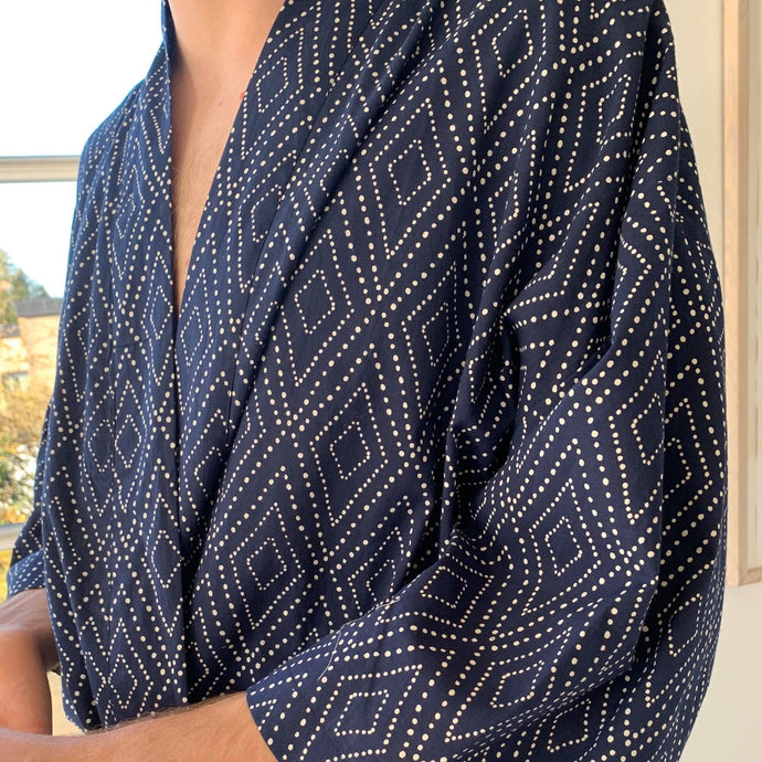 Kimono Morgenkåbe Mand Kvinde Blå 